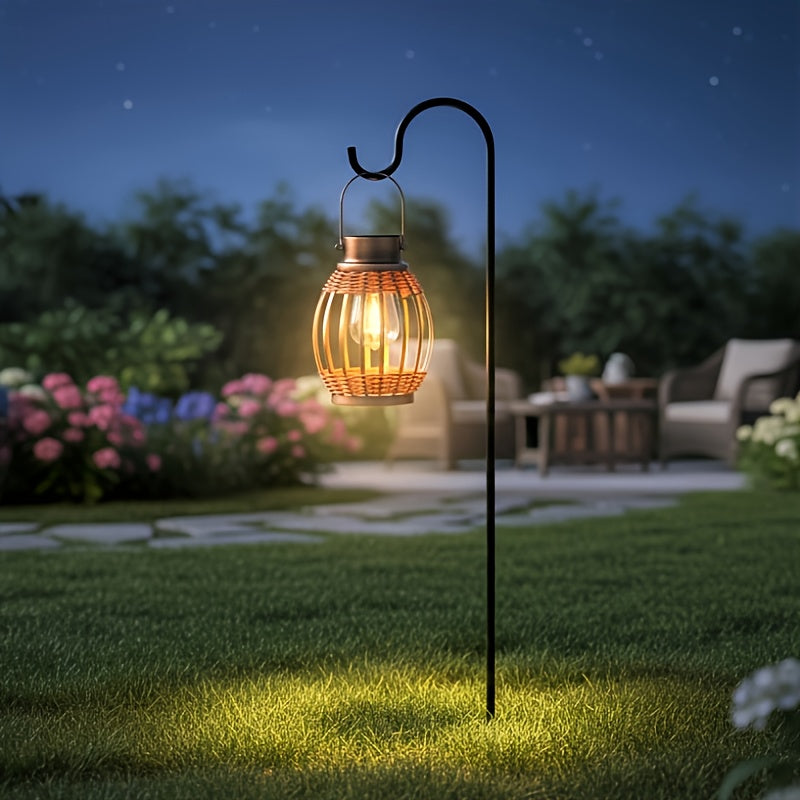 Lanterne solaire bohème tressée, ampoule filament et métal cuivré