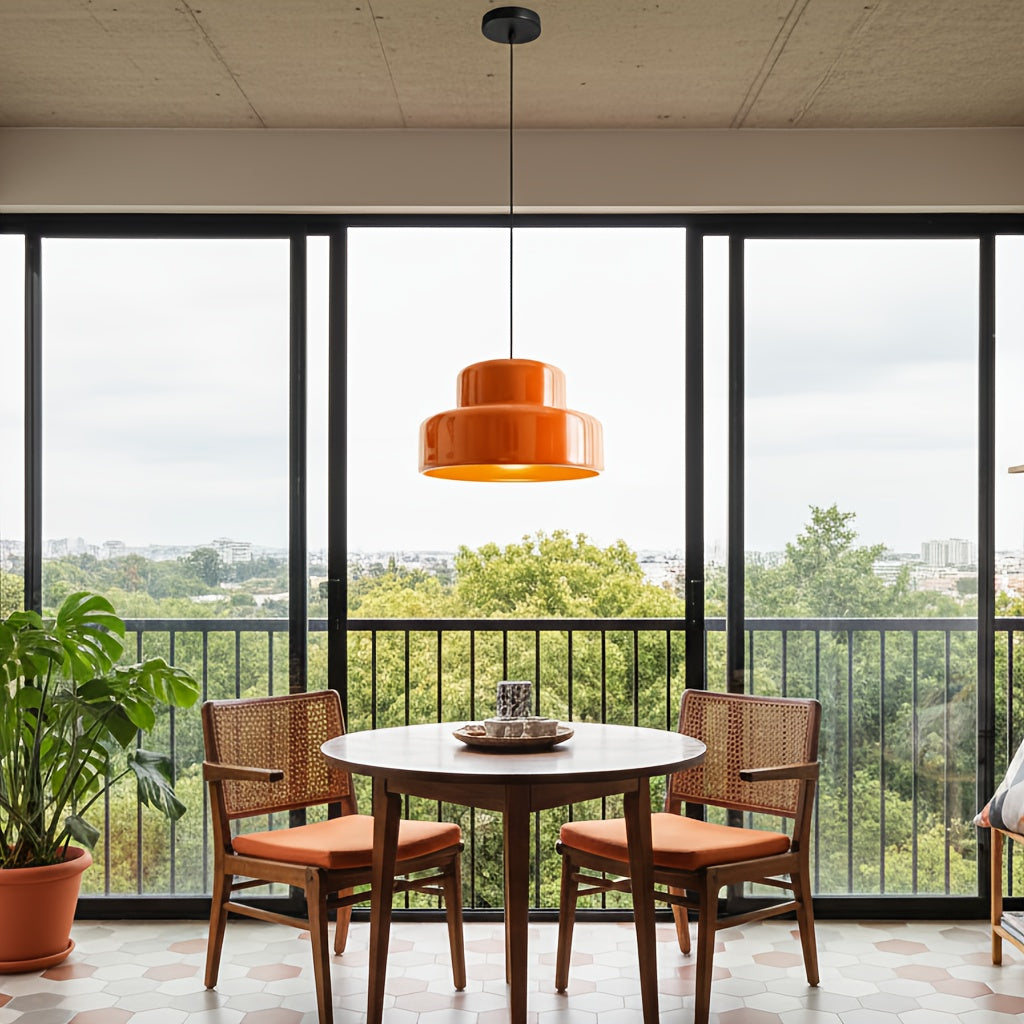 Suspension rétro orange à double étage en métal brillant, Ø 35 cm
