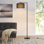 Lampadaire à potence noir, abat-jour tambour orientable, 166 cm