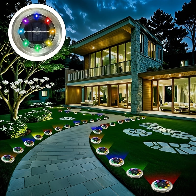 Spot solaire de sol multicolore 8 LED, Ø 7,2 cm, lot de 8 ou de 12