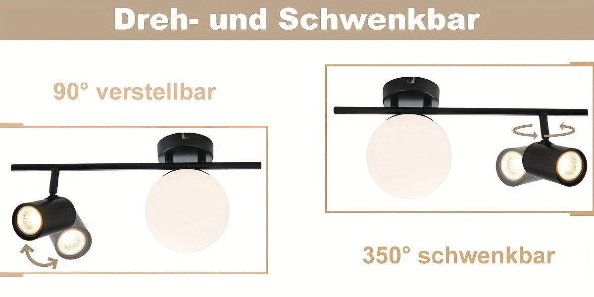 Plafonnier globe en verre opalin et spot GU10 orientable