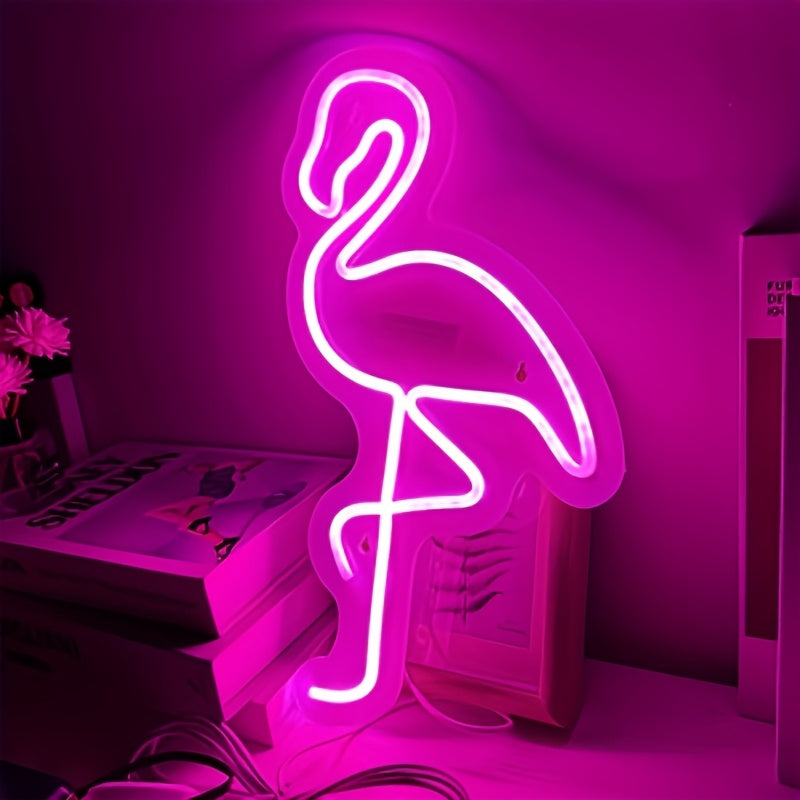 Néon LED flamant rose mural sur plaque acrylique, 30 cm, USB