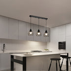 Suspension 3 lumières à cages diamant en métal noir, barre 50 cm