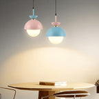 Suspension dôme pastel et globe en verre givré, bleu ou rose