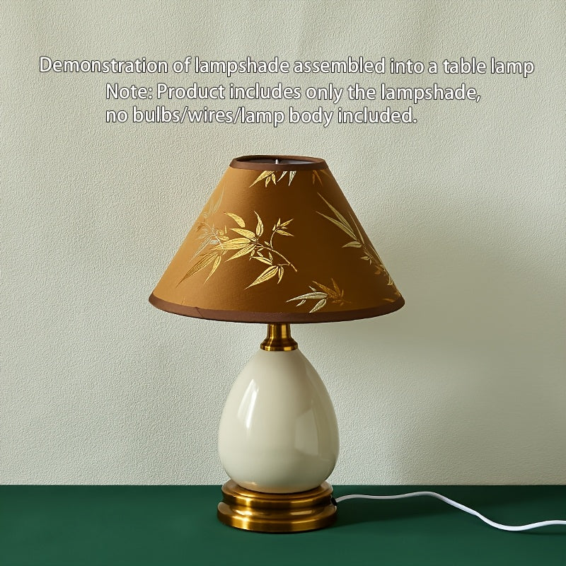 Abat-jour conique ocre à feuilles de bambou dorées, Ø 25 cm
