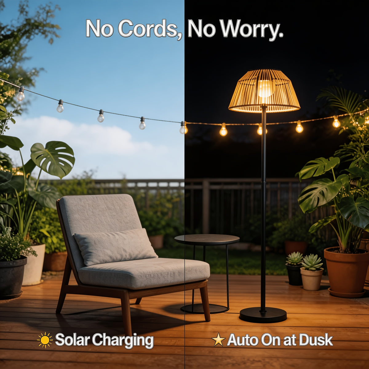 Lampadaire solaire d'extérieur effet rotin, trois hauteurs, IP44
