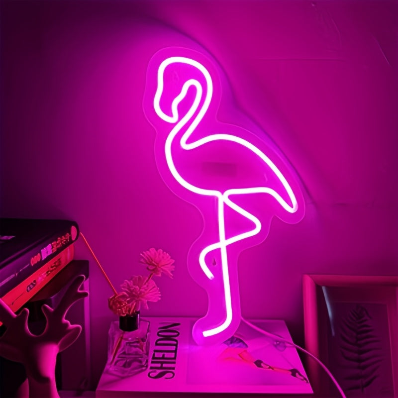 Néon LED flamant rose mural sur plaque acrylique, 30 cm, USB