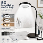 Lampe de bureau LED à loupe x5 et col de cygne, 3 teintes USB