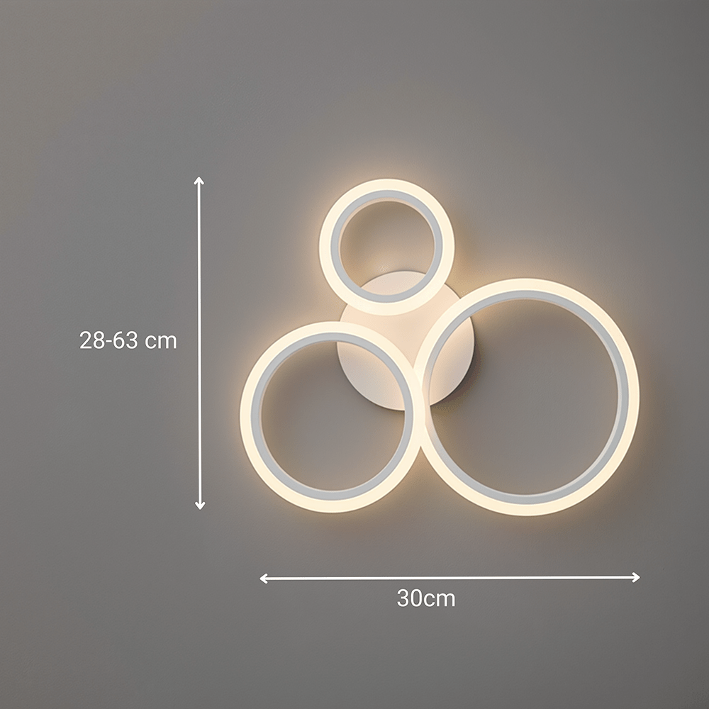 Plafonnier LED à trois anneaux blancs 58,5 cm, veilleuse, télécommande