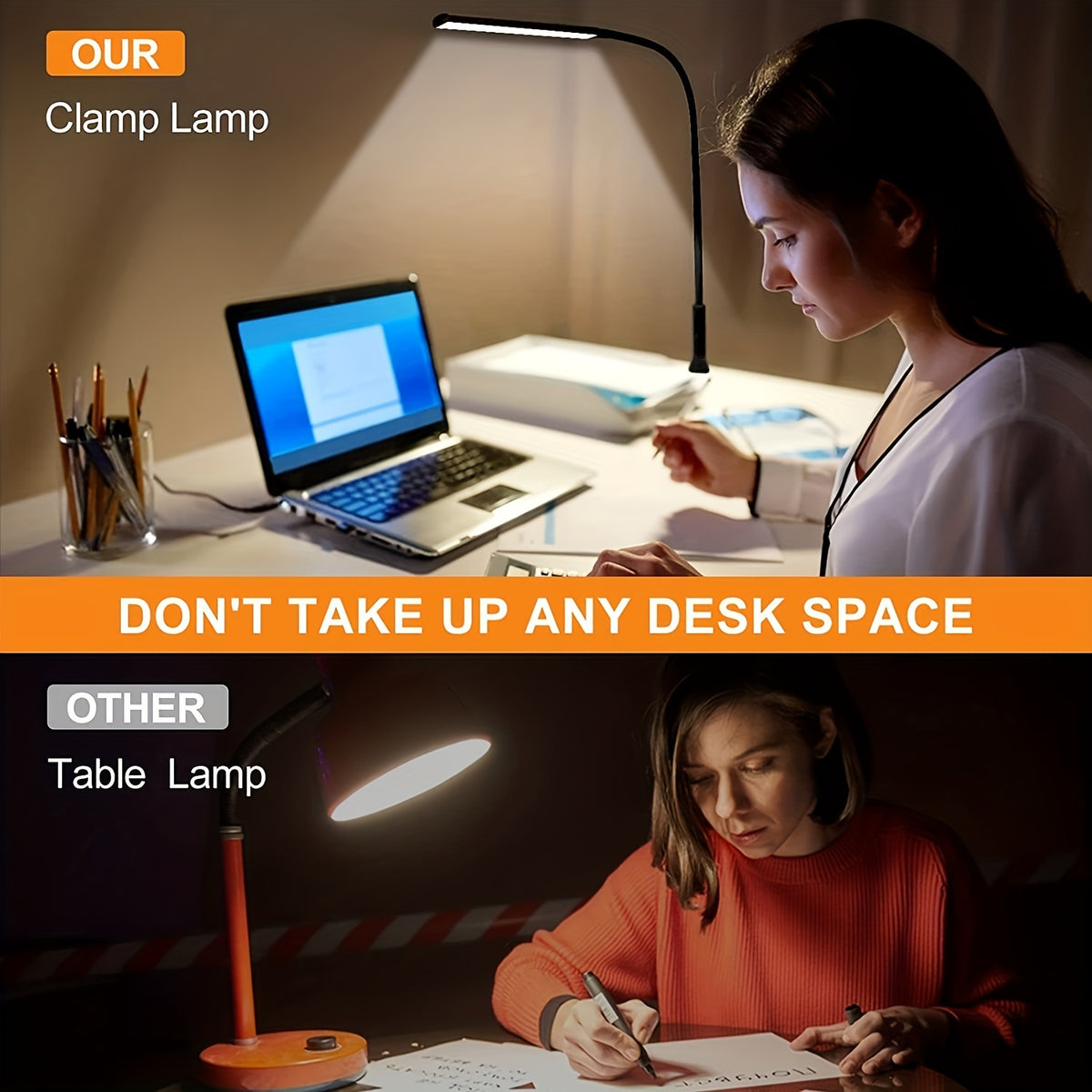 Lampe à pince LED à col de cygne de 32 cm, barre de 25 cm, USB