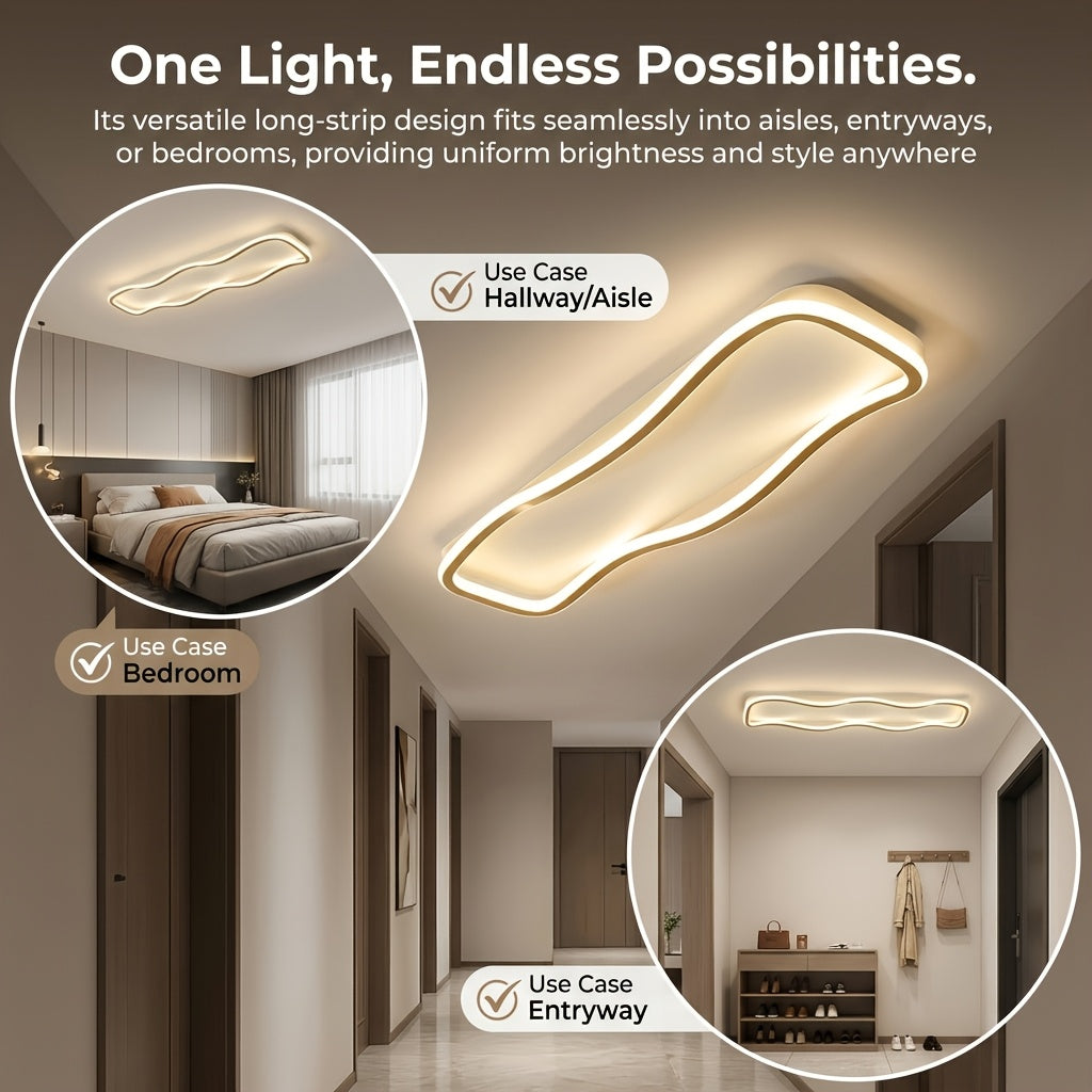 Plafonnier LED ondulé 40 W pour couloir, noir ou doré, 60 cm