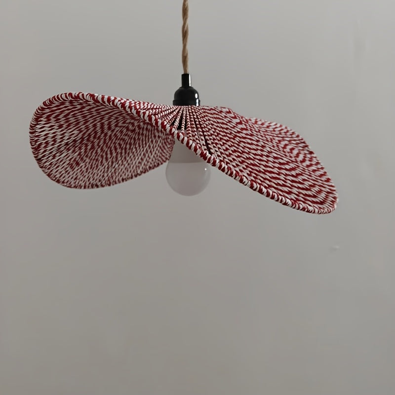 Abat-jour chapeau ondulé en cordelette rouge et blanche, Ø 40 cm