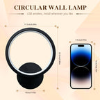 Applique murale LED anneau noir rechargeable, avec télécommande