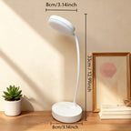 Lampe de bureau LED rechargeable à col flexible, tête ronde blanche
