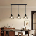 Suspension 3 cages diamant noires, barre de 50 cm, douilles E27