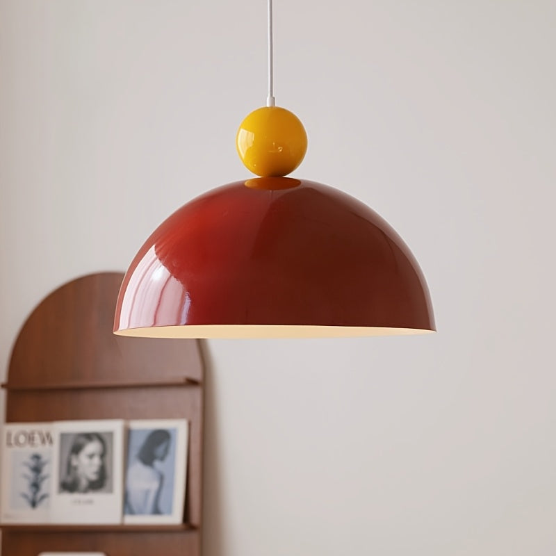 Suspension dôme en métal laqué et boule colorée, Ø 35 cm