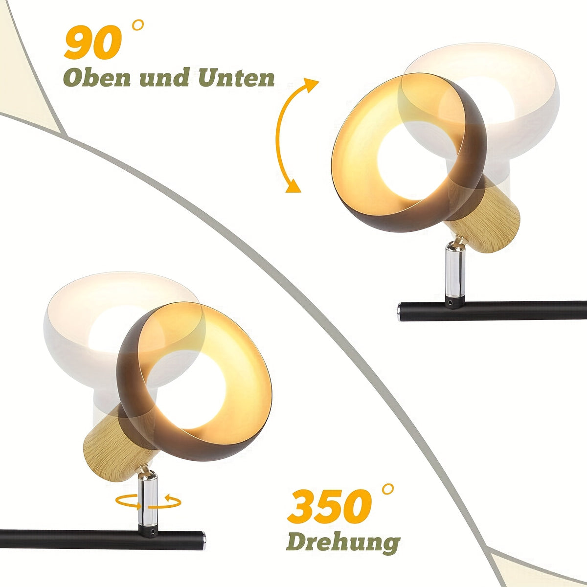 Plafonnier spots E14 à col effet bois, rampe de 150 cm ou 3 alignés