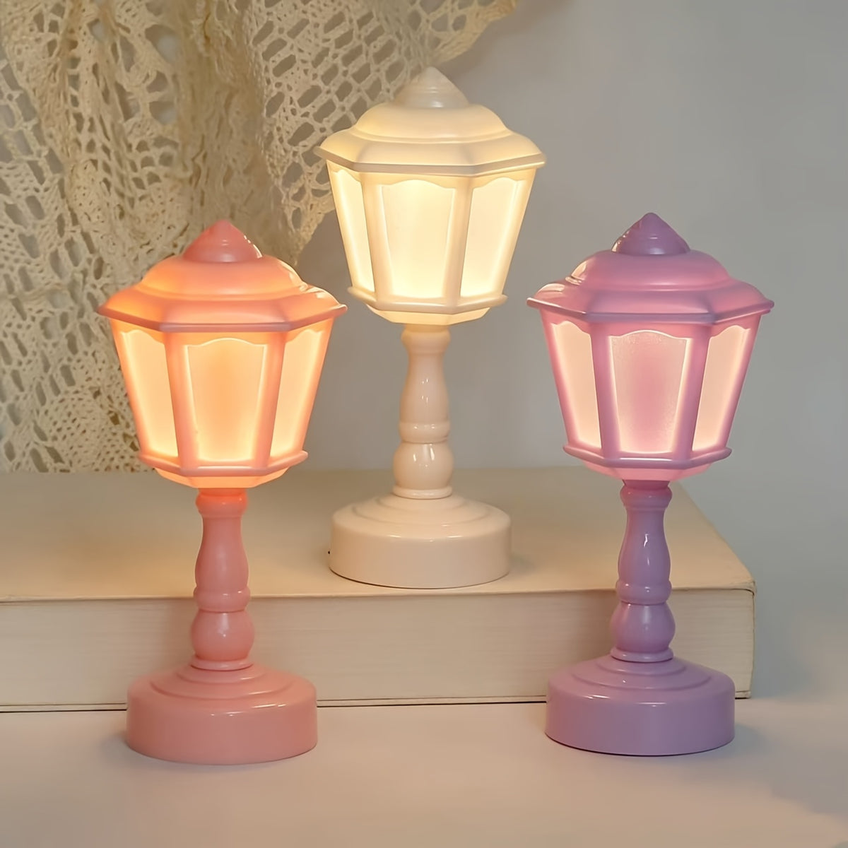 Lot de 4 mini lampes réverbère à pile bouton, coloris pastel