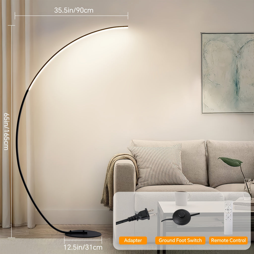 Lampadaire arc LED à variateur, pédale et télécommande, 165 cm