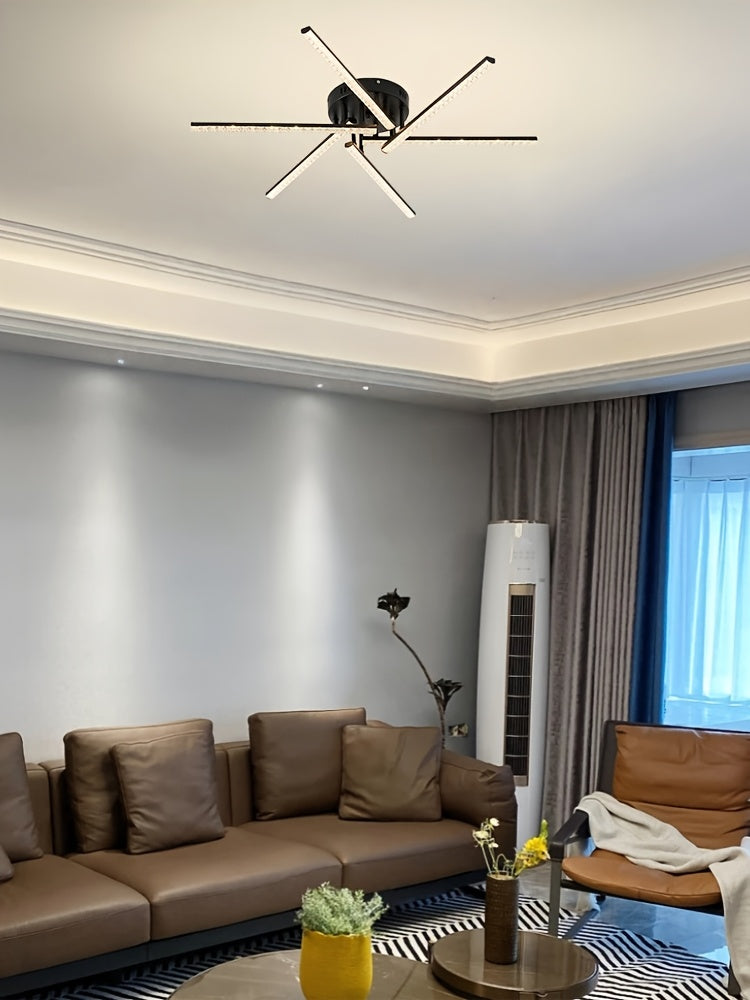 Plafonnier LED à six branches en étoile, doré, blanc ou noir, 76 cm