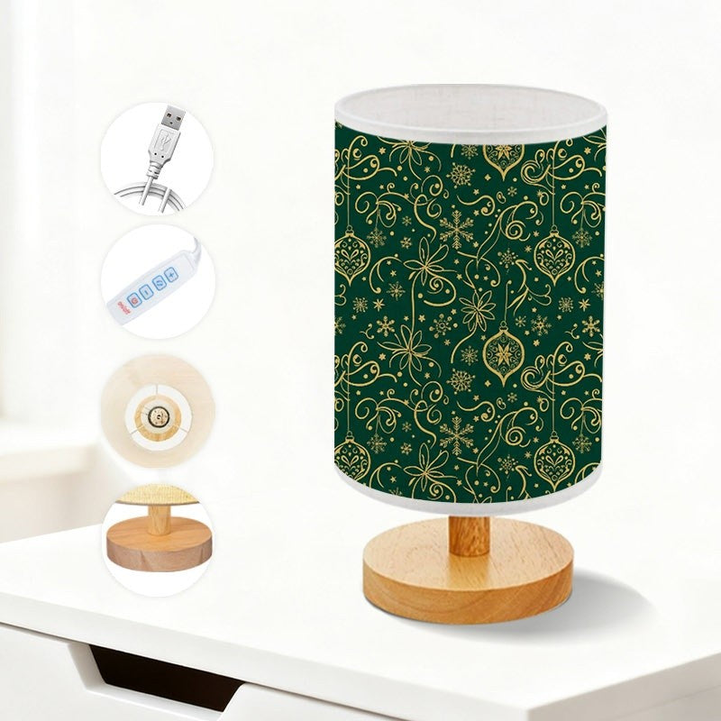 Lampe de chevet de Noël vert sapin à motifs dorés, 24 cm, USB