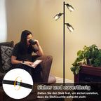 Lampadaire noir à trois spots en verre fumé orientables, 138 cm