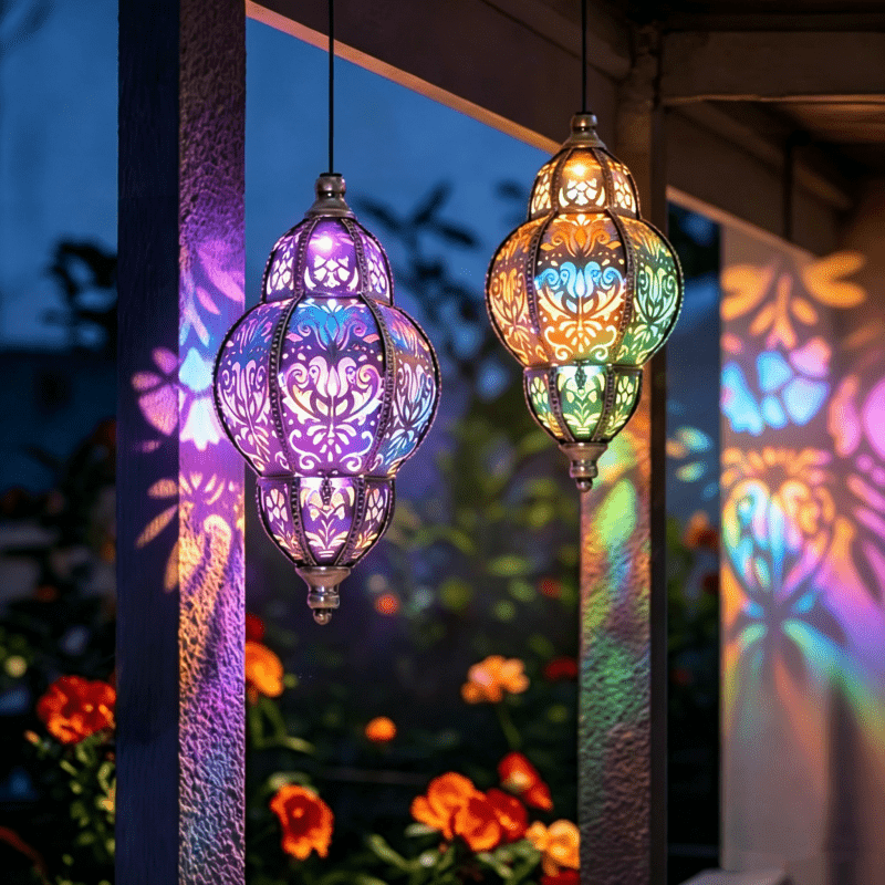 Lanterne solaire marocaine à suspendre, lumière multicolore, IP65