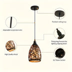 Suspension cloche en métal noir ajouré motif nid, intérieur cuivré