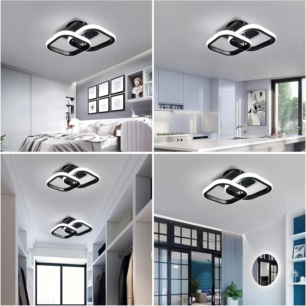 Plafonnier LED à deux carrés entrelacés, noir ou blanc, 29 cm