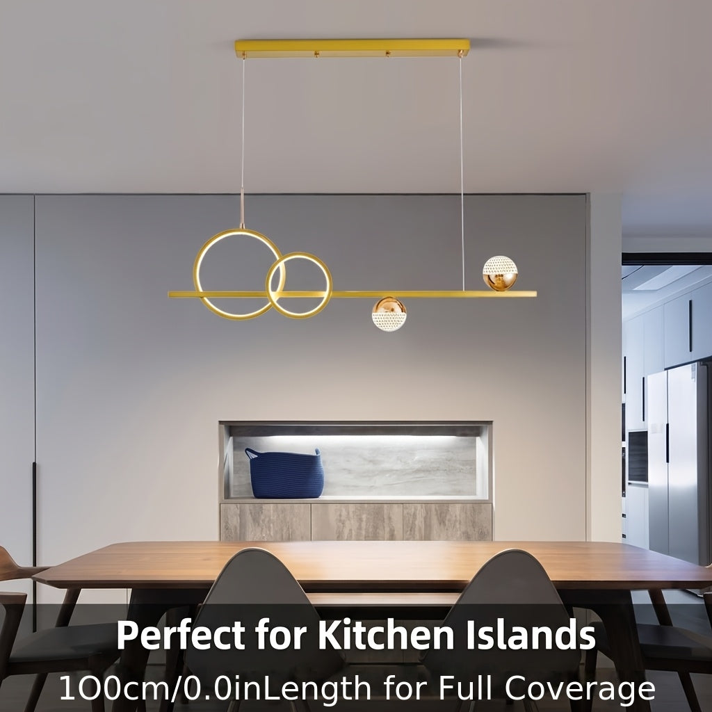 Lustre LED linéaire de 100 cm, double anneau et globes de cristal