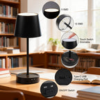 Lampe de table sans fil à socle vide-poche, recharge USB-C