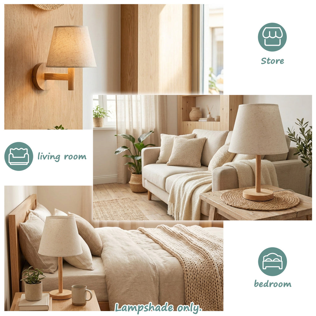Abat-jour conique en toile de lin beige pour lampe et applique