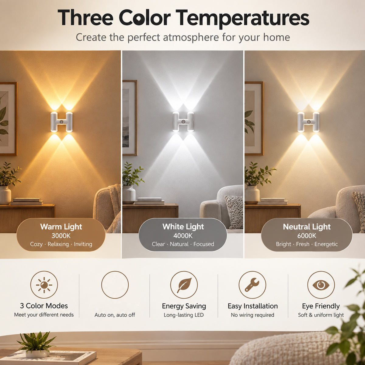 Lot de 2 appliques murales LED à détecteur de mouvement, sans fil