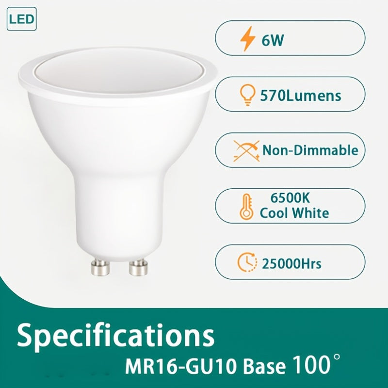 Ampoule LED GU10 6 W, 570 lumens, faisceau 100°, lot de 10