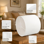 Lot de 2 grands abat-jour tambour en lin blanc, Ø 40 x H 30 cm