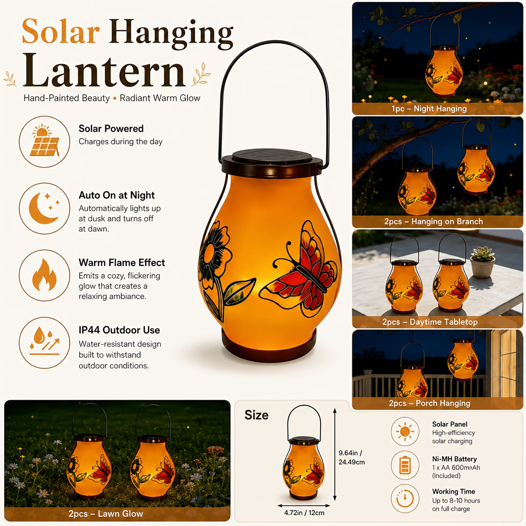 Suspension solaire d'extérieur peinte fleur et papillon, IP44