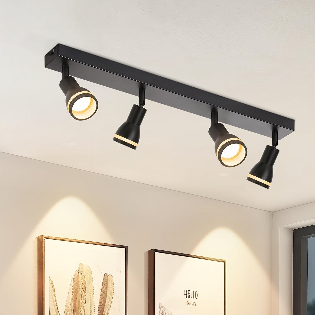 Spot de plafond 5 têtes orientables GU10, barre en métal noir
