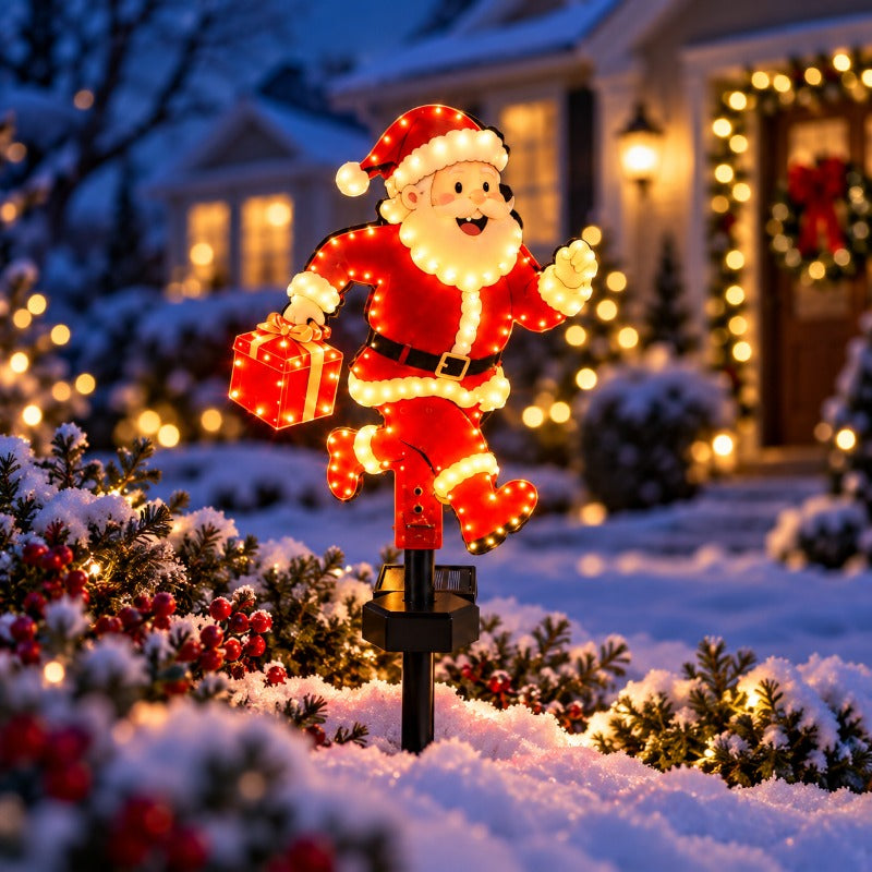 Lot de 2 Pères Noël lumineux solaires à piquet, LED double face