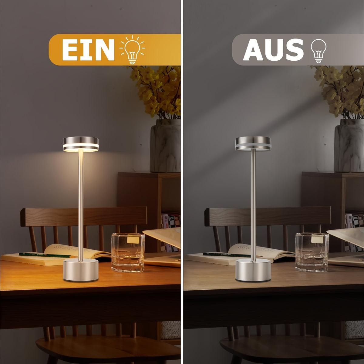 Lot de 2 lampes de table LED sans fil dorées à tige fine, 31,5 cm