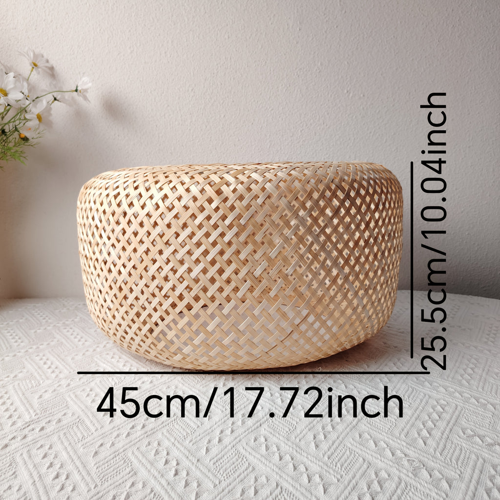 Grand abat-jour en bambou tressé, tambour arrondi Ø 45 cm