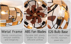 Plafonnier ventilateur cage en métal et corde, 4 douilles, Ø 48 cm