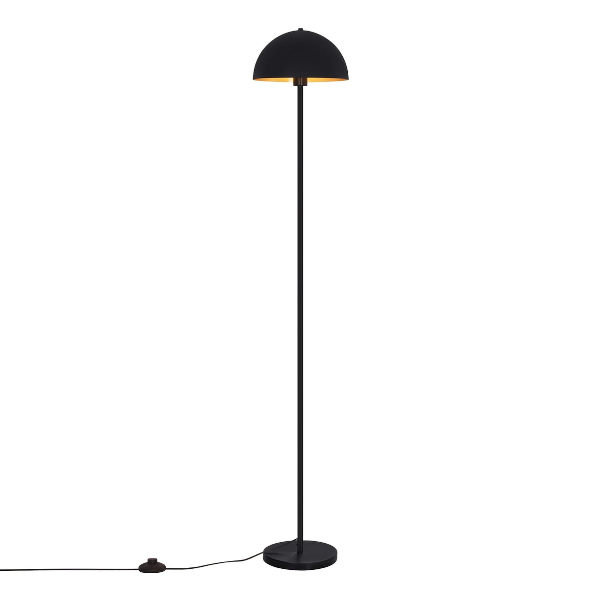 Lampadaire dôme noir à intérieur doré de 170 cm, douille E27
