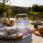 Lanterne solaire pot irisé à pastilles en relief et anse en corde