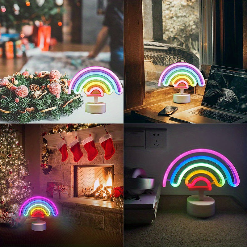 Néon LED arc-en-ciel sur socle, à piles ou USB, 23 x 19 cm