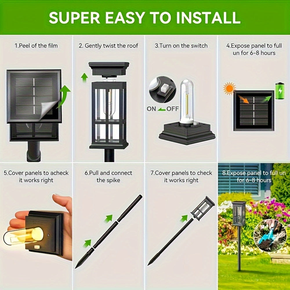 Lot de 4 lanternes solaires carrées à hauteur réglable, 29 à 58 cm