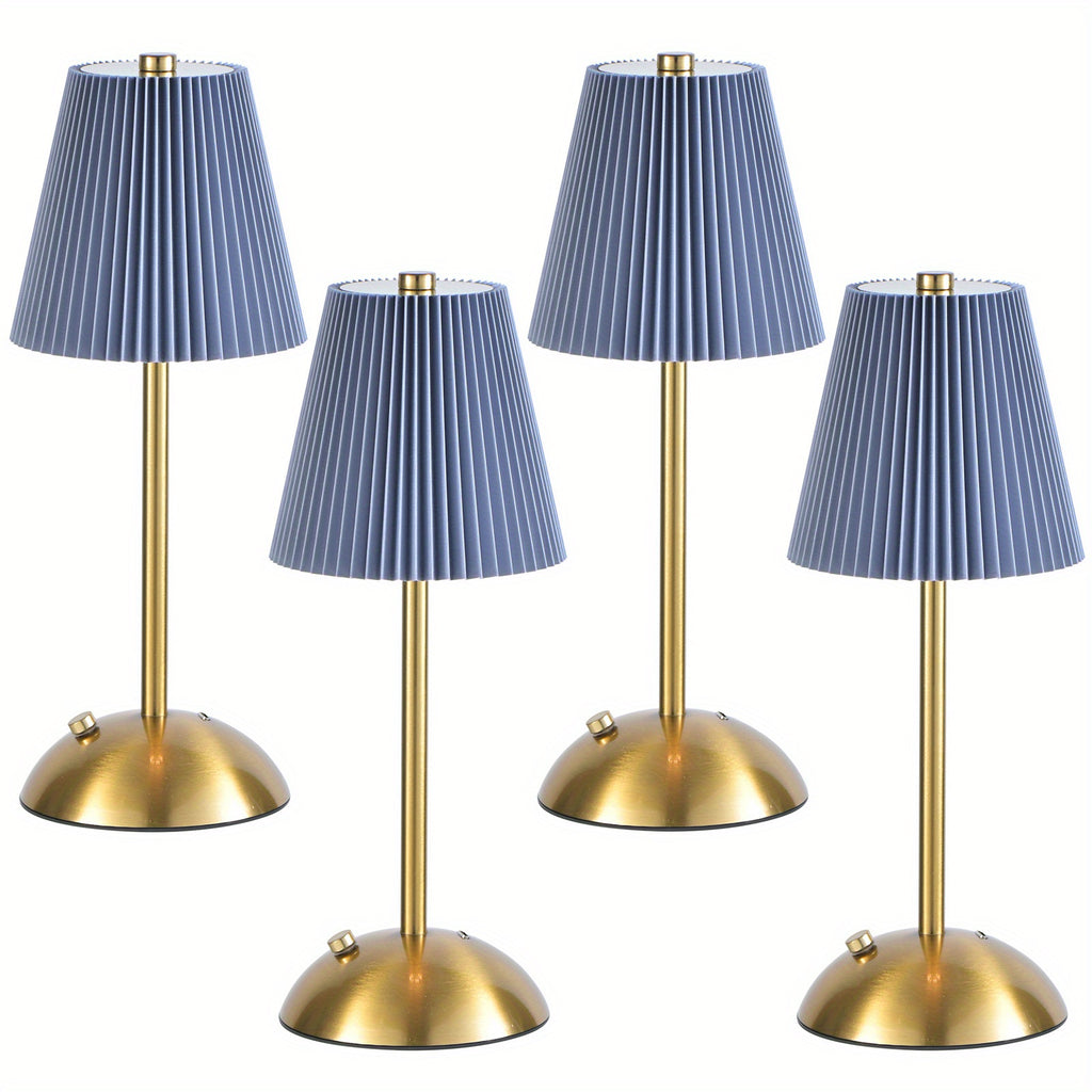 Lot de lampes de chevet sans fil plissées, socle doré, 4000 mAh