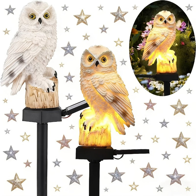 Lampe solaire hibou en résine sur piquet, lot de 2 pour jardin