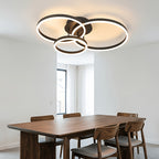 Lustre de plafond noir à trois cercles avec tirage de fil