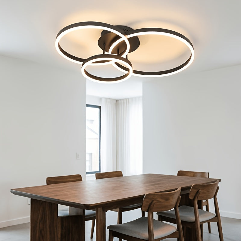 Lustre de plafond noir à trois cercles avec tirage de fil
