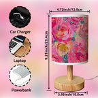 Lampe de chevet à roses peintes façon gouache, abat-jour tissu USB
